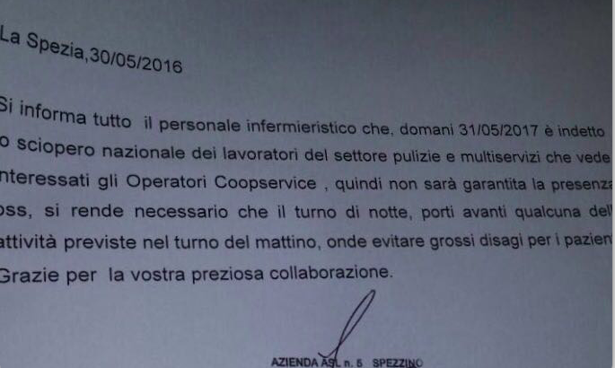 La Spezia: OSS in sciopero! Invito alla “compensazione” da parte degli infermieri?